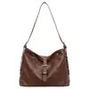Bolso tote cruzado retro de cuero suave casual de gran capacidad para mujer, bolso de hombro versátil simple y elegante de otoño