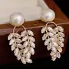 Pendientes de hoja de espiga de trigo con circonita diseño exquisito lujo ligero estilo coreano elegante simple versátiles nicho alta calidad pendientes para mujer