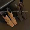 Botines de mujer hasta la pantorrilla con hebilla interior elevadora, botas de tacón alto de pierna ancha, nuevo estilo otoño/invierno, botines de montar sin cordones con punta cuadrada, botines individuales para mujer