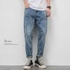 Calça jeans lavada de cor clara masculina solta reta rasgada casual moda marca cropped calças cônicas mola elástica