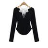 SY9115-25 primavera nuevo europeo y americano deseo puro chica sexy cintura delgada chaleco de encaje camiseta de dos piezas falsa