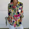 2024 Nuevo Otoño Transfronterizo Patrón Estampado Colorblock 3D Camisa Casual Holgada para Mujer Europea y Americana Top con Botones