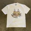 Camiseta de verano de algodón puro con estampado de gato retro americano lindo, corte holgado, diseño de nicho, manga corta para niños y niñas