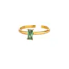 Anillo sencillo estilo coreano para dedo anular, anillo liso pequeño para cumpleaños, anillo incrustado con circón blanco y verde cuadrado, joyería de diseño nicho