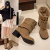 Botas largas para mujer, botas de vaquero, botas de tacón de plataforma 2026, botas altas de invierno para exteriores, nuevo estilo western, retro para mujeres petite