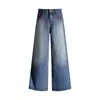 Jeans Vintage Azul de Cintura Alta e Perna Reta para Mulheres 2026 Novo Estilo Textura de Bambu Design de Bordado Estilo Americano Calças Largas Soltas