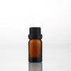 Atacado 5ml 10ml frascos de óleo essencial marrons com tampa preta, frascos conta-gotas, frascos reutilizáveis, pequenos frascos de vidro vazios para óleos essenciais