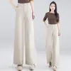 Pantalones de Pierna Ancha de Tencel Hechos a Medida para Mujeres de Mediana Edad, Nuevos Pantalones Casuales Rectos Adelgazantes de Cintura Alta para Primavera/Verano, Corte Holgado, Largo Cropped