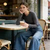 Ropa de Comercio Exterior Subcultural para Primavera: Conjuntos de Mujer con Bordes Fruncidos, Tops Ajustados de Manga Larga que Se Pueden Usar como Ropa Exterior o Interior