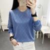 Primavera e Outono Novo Suéter de Manga Comprida Tamanho Grande Chiffon Lace Costura Camisola Base Solto Desgaste Externo Fino Baixo Crewneck