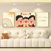 Una Familia de Tres Sana Sala de Estar Cálida Triple Pintura Decorativa Tronco Crema Nueva Pintura Colgante Mural de Fondo para Sofá