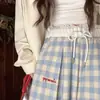 Calça Casual Reta de Xadrez Azul para Primavera, Novo Estilo de Primavera, Estilo Preguiçoso, Calça de Renda Relaxada de Cintura Alta Wide-Leg para Mulheres