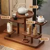 Prateleira Antiga de Mesa Drenante Suporte para Xícara de Chá Rack de Armazenamento para Conjunto de Chá Madeira Maciça Novo Estilo Chinês Rack de Exibição de Bule Zisha Suporte para Exibição de Animais de Chá