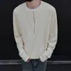 Camiseta de Manga Larga de Color Sólido tipo Waffle con Media Cremallera Estilo Americano para Hombre, Sudadera Cleanfit para Primavera y Otoño, Camiseta Base Holgada