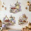 Nuevo Candelabro de Tetera Taza de Té Morado Claro Decoración de Pared para Entrada de Sala de Estar Tienda Pegatina de Pared Autoadhesiva Venta al por Mayor