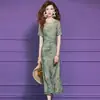 Vestido Jacquard Novo Estilo Chinês Feimengyi para Mulheres, Manga Curta, Estilo Nacional Vintage de Verão, Vestido Longo Elegante de Alta Qualidade