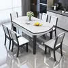 Mesa de comedor para uso doméstico, mesa de comedor de losa de roca brillante, lujo ligero italiano, extensible y convertible en mesa redonda, mesa de comedor cuadrada-redonda de doble uso minimalista moderna
