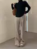 Calça canelada de malha de cintura alta nova para 2026, coleção outono e inverno, perna reta, caimento relaxado, calça casual de perna larga