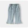Ropa de Primavera y Otoño para Niñas Jeans Bebé Estiloso Personalidad Infantil Marca de Tendencia Estilo Coreano Encaje Volante Lazo Pantalones Acampanados