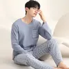Pijama de Algodón Puro para Hombre, Manga Larga, Primavera y Otoño, Juvenil, 100% Algodón, Tallas Grandes, Primavera y Verano, Estilo Delgado, Conjunto de Ropa para el Hogar de Verano para Estudiantes