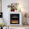 Gabinete Decorativo de Chimenea Estilo Retro Americano, Gabinete de Almacenamiento Texturizado Blanco y Negro, Gabinete de Entrada para Sala de Estar Estilo Francés con Luces, Gabinete Lateral Artístico
