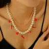 Joyas Elegantes para Cena de Boda Caliente Estilo Europeo y Americano Collar Rojo Granada Cereza Simple para Mujer Pendientes de Cristal Versátiles
