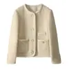 Chaqueta de tweed de lana de alta calidad, elegante y con estilo, nueva moda de otoño 2026 para mujer, estilo corto blanco