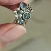 Anillo Bohemian de Tres Ojos Best-Seller Transfronterizo de Luo Chen con Incrustaciones de Circonita, Estilo Étnico Vintage, Accesorio de Joyería Envejecido