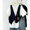 Tamanho Plus Feminino Estilo Coreano Elegante Falso Duas Peças Manga Curta Verão Nova Chegada Moda Camiseta de Gola Redonda Top 9888
