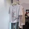 Camiseta com Estampa de Desenho Estilo Japonês, Camiseta Básica Regular de Ombro que Rejuvenesce, Blusa Interna Solta de Algodão Puro para o Verão, Top Feminino Branco de Manga Curta