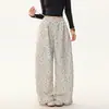 Pantalones de pierna ancha con estampado integral de estrellas y lunares estilo americano para mujer, holgados, adelgazantes, versátiles, sensación perezosa y relajada, Pantalones casuales tipo cimitarra de baile