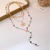 Colar com pingente de flor de pérola com gota de óleo multicamadas em metal, corrente para clavícula estilo corte vintage, joia de luxo leve de alta qualidade para mulheres