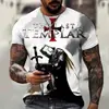 Moda de Verano Caliente Camiseta de Hombre con Estampado Digital 3D de Templario Calle 2024 Venta Caliente Transfronteriza
