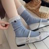 Meias de Renda com Botões de Agulha Dupla de Outono e Inverno para Mulheres, Meias de Meia Panturrilha, Estilo Japonês da Moda, Uso de Duas Maneiras, Com Punho, Meias Folgadas para Meninas