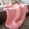 Manta de Tricô Grossa Feita à Mão Transfronteiriça, Manta de Tricô Outono e Inverno, Manta de Lã Personalizada, Manta de Fio Grosso para Aquecimento
