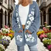 Nuevo cárdigan fino largo de comercio exterior transfronterizo con bolsillos, abrigo suéter de moda estampado para otoño e invierno, personalizado, casual para mujer