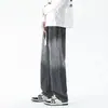 Calça jeans masculina com degradê, calça reta de alta qualidade da moda americana com corte solto, calça com vibe vintage desgastada em degradê lavado