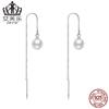 Pendientes largos con borlas de moda, populares en Europa y América, de plata de ley s925, con baño de platino y gemas negras sencillas.