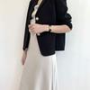 Terno curto preto elegante feminino, jaqueta pequena simples estilo Chanel, 2022
