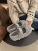 Primeiro encontro estilo Jixi Xiaoxiang laço forro de lã cinza sola grossa Mary Jane corte baixo sapatos femininos Birkenstock