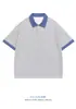 Camiseta Polo Masculina de Manga Curta Patchwork Xadrez em Cores Contrastantes, Top Casual Soltinho de Verão