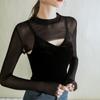 Blusa corta fina de malla para mujer, nueva ropa de verano ajustada y sexy para protegerse del sol.
