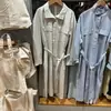 26 Outono Novo Vestido de Algodão com Gola Alta/Vestido Longo Feminino Listrado Colaboração 489452/488693
