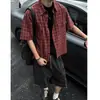 Camisa a Cuadros de Manga Corta Estilo Retro Americano Relajado Old Money para Hombres y Mujeres, Camisa Casual Holgada de Bolsillo de Alta Gama para Verano