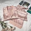Pijama Novo de Seda Gelada de Outono Transfronteiriço para Mulheres, Calça de Manga Longa, Roupas de Casa Soltas Finas de Celebridade da Internet, Conjuntos de Seda Que Podem Ser Usados Fora