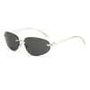 2025 Nuevas Gafas de Sol de Moda de Metal con Montura Ovalada Pequeña de Borde Cortado sin Montura Estilo Y2K Europeo y Americano Gafas de Sol de Estilo Urbano Trendy