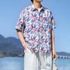 Ropa de Playa Transfronteriza Isla de Hainan Sanya Viajes Camisa Estilo Hong Kong Camisa de Flores Hawaiana Ropa de Isla Chaqueta de Manga Corta para Pareja