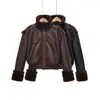 Chamarra Bomber de Invierno 2025, Estilo Europeo y Americano, con Piel Integrada, Manga Larga, Cuello Alto, para Mujer 8490760800