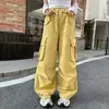 Calça Cargo Wide Leg de Cintura Alta para Meninas Outono Primavera 7 Meninas Solta Versátil Tendência Cool Diária Casual Calças Coreanas Série 8 Crianças