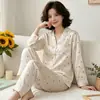 Pijama francés reductor de edad para mujer, nuevo para primavera y otoño, simple, con puntos de ola, manga larga, pantalones de seda helada, ropa de casa, traje de moda, venta al por mayor